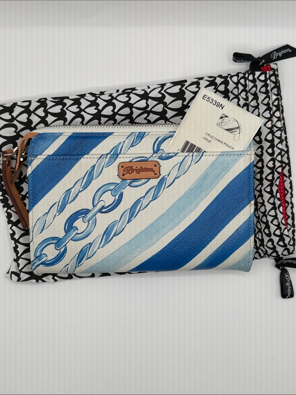 Retired Brighton Cruz Chain Pouch Blue & White Diagonal